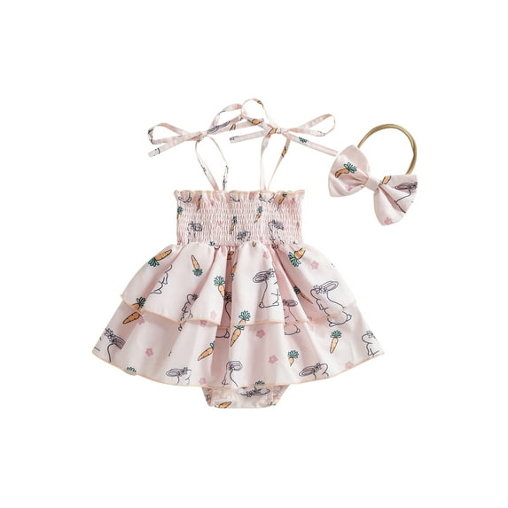 Suealasg Baby Girl Easter Outfits Sleeveless Bunny Carrot Print Romper Dress Headband Set 3M 6M 12M 18M Newborn Summer Clothes