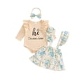 thumbnail image 1 of Suealasg Baby Girl Fall Clothes 3 6 12 18 24 Months Infant Girl Long Sleeve Letter Print Romper +Floral Suspender Skirt +Headband 3Pcs Casual Autumn Outfits for Newborn Girl, 1 of 8