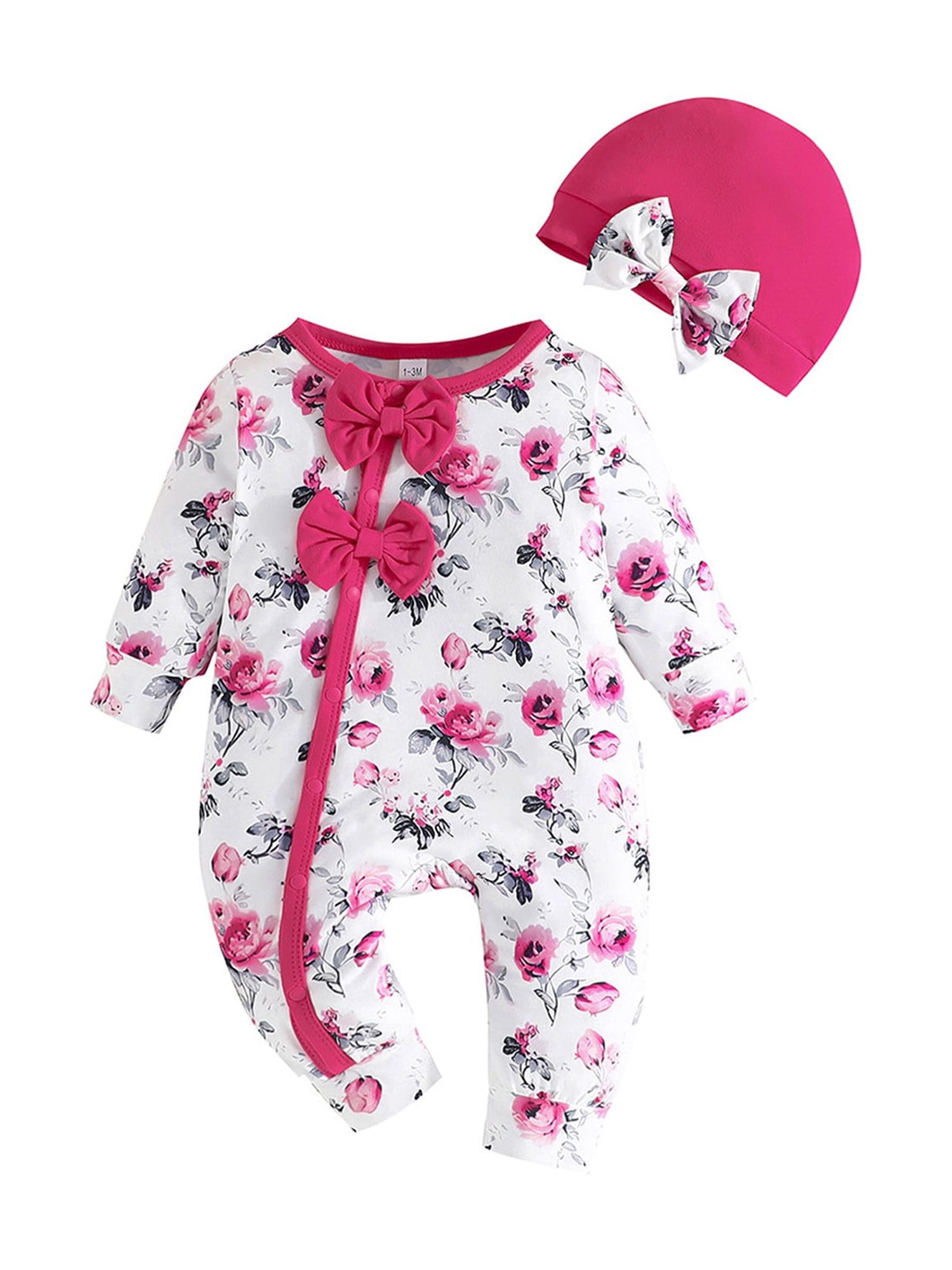 Autumn Arrival Baby Girls Long Sleeves Floral Pattern Single Breasted Rompers