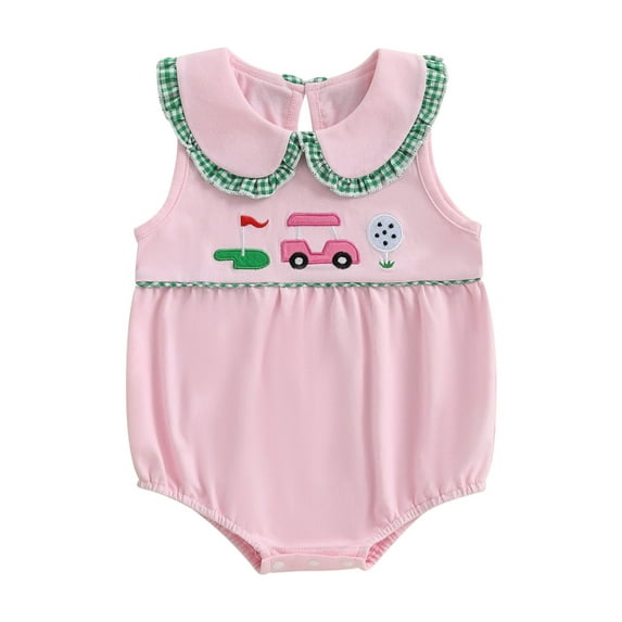 Suealasg Baby Girl Golf Tank Romper Cart Embroidered Doll Collar Sleeveless Bodysuit Cute Summer Clothes