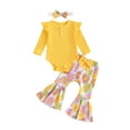 thumbnail image 1 of Suealasg Baby Girl Halloween Outfit Newborn Girl Spring Fall 3Pcs Clothes 3 6 9 12 18 Months Infant Girl Long Sleeve Ribbed Romper Sunflower Pattern Flare Pants Headband Set, 1 of 7