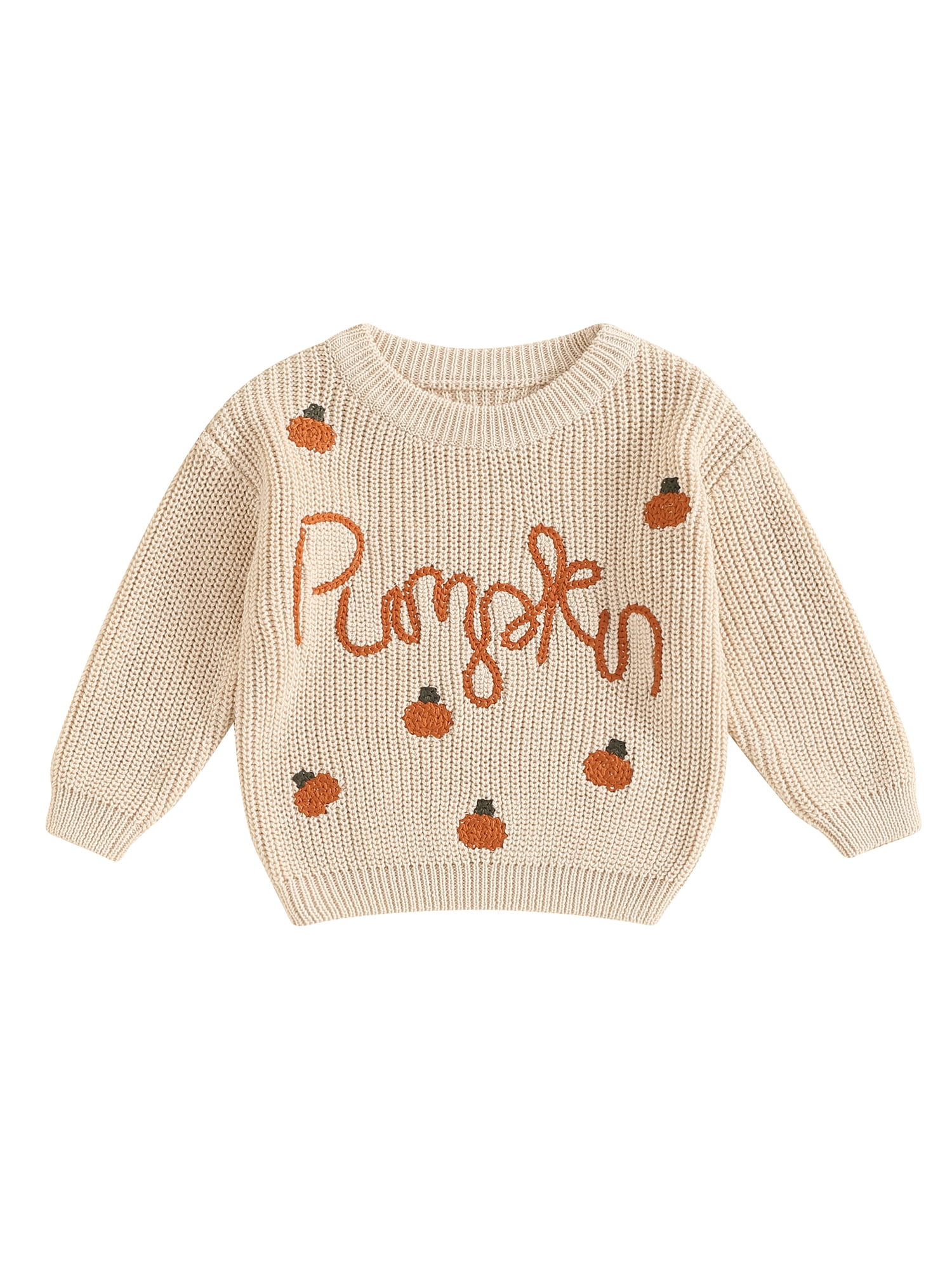 Suealasg Baby Girl Halloween Sweater Long Sleeve Pumpkin Letter Knit