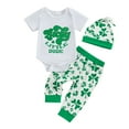 thumbnail image 1 of Suealasg Baby Girl Irish Day Outfits 3M 6M 9M 12M 18M Infant Short Sleeve Romper + Clover Print Pants + Hat 3Pcs Newborn Girl Spring Clothes Set, 1 of 9