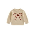 thumbnail image 1 of Suealasg Baby Girl Knit Sweater Long Sleeve Bowknot Embroidery Chunky Pullover Sweater 6M 1T 2T 3T Toddler Girl Fall Winter Warm Sweater Top, 1 of 7