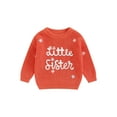 thumbnail image 1 of Suealasg Baby Girl Knit Sweater Long Sleeve Floral Letter Embroidery Chunky Pullover Sweater 3 6 9 12 18 Months Infant Sister Matching Fall Winter Sweater Warm Top, 1 of 7