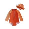 thumbnail image 1 of Suealasg Baby Girl One Piece Swimsuits Hat Long Sleeve Contrast Color Swimwear Rompers Infant Summer Rash Guard Bathing Suit Beachwear, 1 of 7