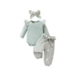 thumbnail image 1 of Suealasg Baby Girl Outfit Newborn Girl Spring Fall 4Pcs Clothes 3 6 12 18 24 Months Infant Girl Long Sleeve Ribbed Romper Daisy Print Pants Belt Headband Sets, 1 of 6