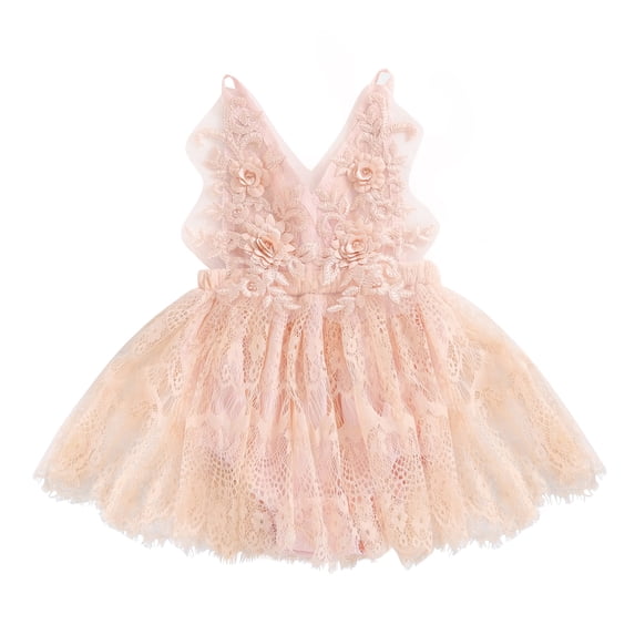 Suealasg Baby Girl Romper Dress 6M 12M 18M 24M Toddler Girls Sleeveless V Neck Floral Embroidery Lace Bodysuit Newborn Girl Summer Clothes