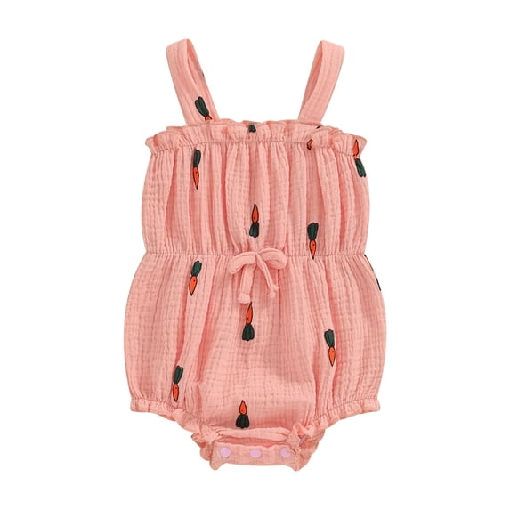 Suealasg Baby Girl Romper Sleeveless Cute Print Bow Front Bodysuit 3 6 12 18 Months Infant Newborn Girl Summer One Piece Clothes