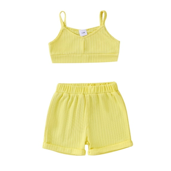 Suealasg Baby Girl Summer 2Pcs Outfits Set 3 6 9 12 18 24 Months Sleeveless Solid Color Cami Tops and Shorts Infant Girl Beach Party Clothes
