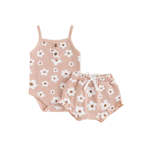 Suealasg Baby Girl Summer 2Pcs Outfits Set 3M 6M 12M 18M Newborn Girl Sleeveless Floral Print Cami Romper Top and Shorts