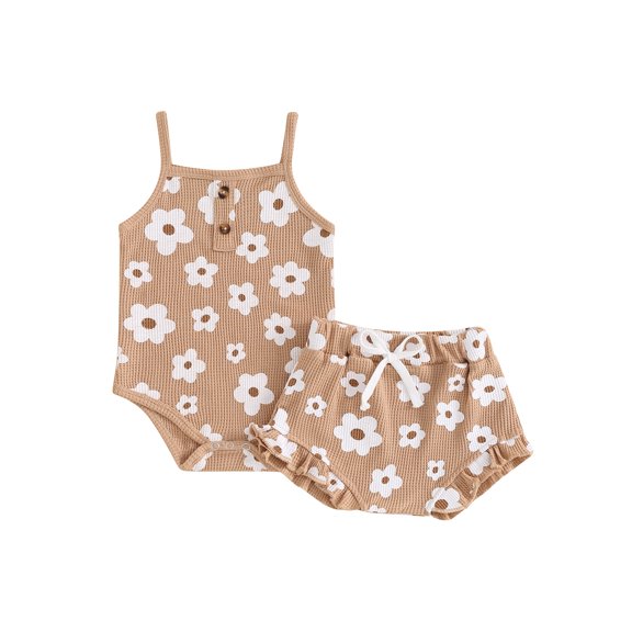 Suealasg Baby Girl Summer 2Pcs Outfits Set 3M 6M 12M 18M Newborn Girl Sleeveless Floral Print Cami Romper Top and Shorts