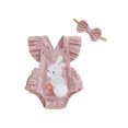 thumbnail image 1 of Suealasg Baby Girl Summer Romper Headband Fly Sleeve Square Neck Bunny Print Bodysuit Newborn Easter Clothes, 1 of 7