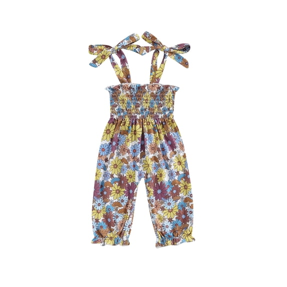 Suealasg Baby Girl Summer Romper Overalls 6 12 18 24 Months Infant Tie Straps Sleeveless Floral Print Jumpsuit Pants Newborn Girl One Piece Clothes