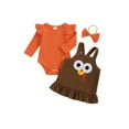thumbnail image 1 of Suealasg Baby Girl Thanksgiving Outfits 3M 6M 12M 18M Infant Girls Long Sleeve Romper + Overall Dress + Headband Set 3Pcs Newborn Girl Thanksgiving Clothes, 1 of 7