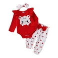 thumbnail image 1 of Suealasg Baby Girl Valentine's Day Clothes 3M 6M 9M 12M 18M Infant Long Sleeve Bear Print Romper + Heart Long Pants + Headband 3Pcs Newborn Girl Spring Outfit Set, 1 of 9