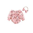 thumbnail image 1 of Suealasg Baby Girls 2Pcs Halloween Outfits Newborn Girls Fall Winter Clothes 3 6 12 18 Months Infant Girls Long Sleeve Pumpkin Print Smocked Romper + Headband Set, 1 of 7