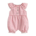 thumbnail image 1 of Suealasg Baby Girls 3-Pack Romper Bodysuit Fly Sleeve Round Neck Plaid Buttons Up Jumpsuits 3 6 12 18 Months Infant Girls Summer Casual Jumpsuits Clothes, 1 of 7