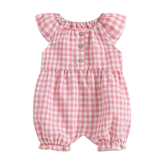 Suealasg Baby Girls 3-Pack Romper Bodysuit Fly Sleeve Round Neck Plaid Buttons Up Jumpsuits 3 6 12 18 Months Infant Girls Summer Casual Jumpsuits Clothes