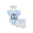 thumbnail image 1 of Suealasg Baby Girls 3Pcs Summer Clothes 3 6 12 18 24 Months Infant Short Sleeve Letter Print Romper +Daisy Print Shorts + Headband Set Newborn Girls Casual Outfit, 1 of 7