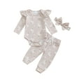 thumbnail image 1 of Suealasg Baby Girls 3pcs Pants Sets Long Sleeve Flower Print Romper Trousers Headband Sets 3 6 12 18 Months Infant Spring Casual Outfits, 1 of 7