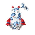 thumbnail image 1 of Suealasg Baby Girls 4th of July Outfits Sleeveless Rainbow Print Patchwork Romper with Hairband Newborn Infant Girls Summer Independence Day Clothes, 1 of 9