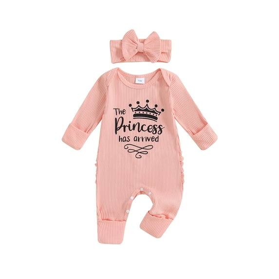 Suealasg Baby Girls Autumn Jumpsuits +Headband Long Sleeve Crew Neck Letter Print Rompers 3 6 Months Newborn Girls Coming Home Outfits