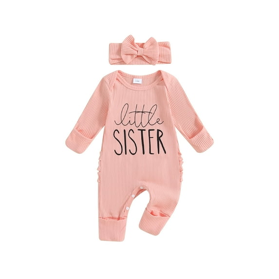 Suealasg Baby Girls Autumn Jumpsuits +Headband Long Sleeve Crew Neck Letter Print Rompers 3 6 Months Newborn Girls Coming Home Outfits
