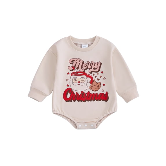 Suealasg Baby Girls Boys Christmas Clothes Newborn Fall Bodysuit 3 6 12 18 Months Long Sleeve Crew Neck Santa Cookie Print Romper for Infant Boys Girls