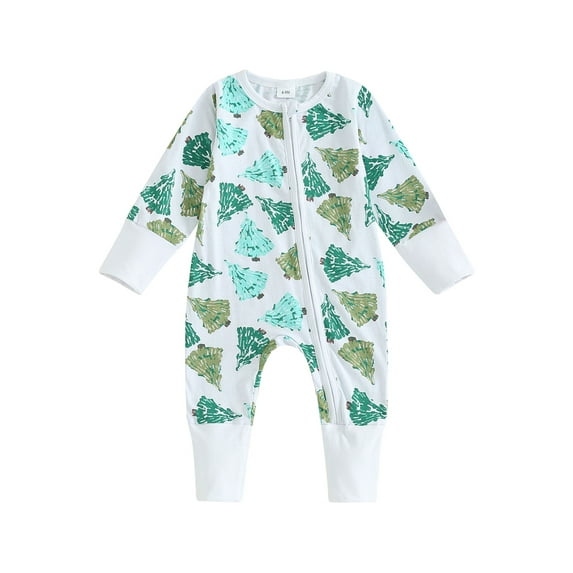 Suealasg Baby Girls Boys Christmas Footies Rompers Newborn Long Sleeve Christmas Tree/Santa Claus Print Zipper Jumpsuit 3 6 9 Months Infant Girls Boys Fall Winter Clothing
