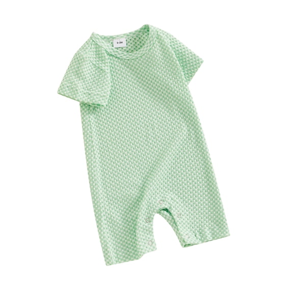 Suealasg Baby Girls Boys One Piece Bodysuits Clothes 3M 6M 9M 12M Short Sleeve Crew Neck Plaid Print Romper Infant Newborn Summer Jumpsuit