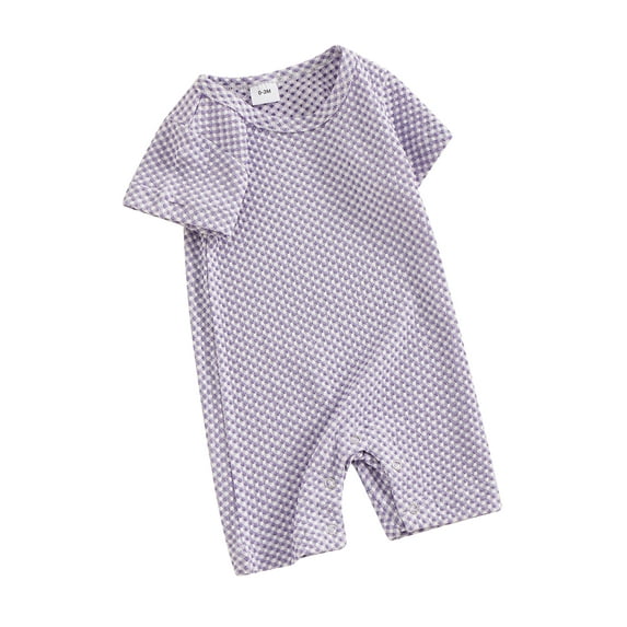 Suealasg Baby Girls Boys One Piece Bodysuits Clothes 3M 6M 9M 12M Short Sleeve Crew Neck Plaid Print Romper Infant Newborn Summer Jumpsuit