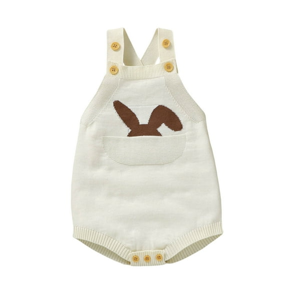 Suealasg Baby Girls Boys Sweater Romper Newborn Sleeveless Bunny Ears Print Knit Overalls Infant Cute Easter Clothes