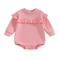 thumbnail image 1 of Suealasg Baby Girls Bubble Romper 3M 6M 9M 12M 18M Toddler Ruffled Long Sleeve Round Neck Bodysuit Newborn Spring Fall Playsuit Clothes, 1 of 9