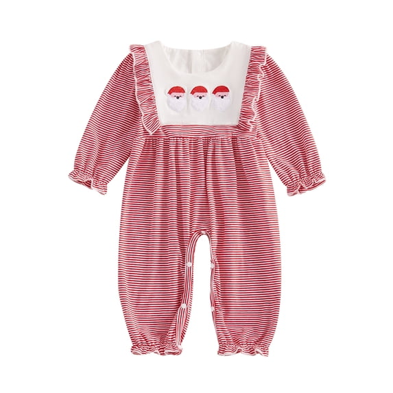 Suealasg Baby Girls Christmas Jumpsuit Long Sleeve Santa Claus/Christmas Tree Embroidery Romper