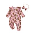 thumbnail image 1 of Suealasg Baby Girls Christmas Outfits Long Sleeve Gingerbread Man Print Full Length Jumpsuit Bodysuits Headband Infant Girls 2Pcs Fall Coming Home Clothes, 1 of 7