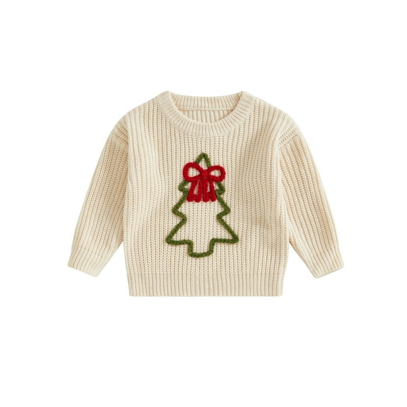 Suealasg Baby Girls Christmas Sweater Casual Bow Christmas Tree Embroidery Infant Pullover Knitwear for Toddler Warm Clothes
