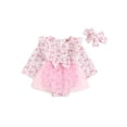 thumbnail image 1 of Suealasg Baby Girls Clothes 2Pcs Newborn Girl Fall Outfits 3 6 12 18 Months Infant Girls Long Sleeve Bow Print Tulle Romper Dress + Headband Set, 1 of 8
