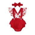thumbnail image 1 of Suealasg Baby Girls Clothes 3 6 9 12 18 Months Newborn Strawberry Print Fly Sleeve Romper and Headband Set 2Pcs Infant Summer Outfits, 1 of 7