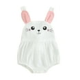 thumbnail image 1 of Suealasg Baby Girls Easter Cami Romper Sleeveless Bunny Print Bandage One Piece Bodysuits with Plush Ball Decor, 1 of 9