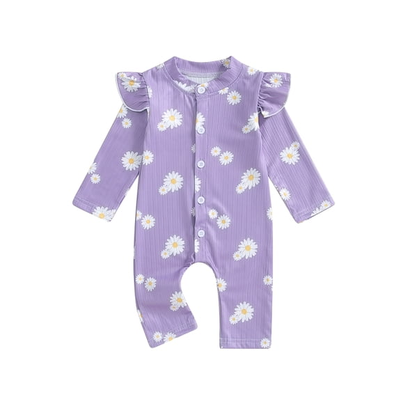 Suealasg Baby Girls Footie Jumpsuit Long Sleeve Daisy Print Full Length Jumpsuit 3 6 9 12 18 Months Infant Girls Fall Winter Clothes