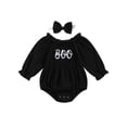 thumbnail image 1 of Suealasg Baby Girls Halloween Outfit 2Pcs Newborn Girl Fall Clothing 3 6 12 18 24 Months Infant Girls Long Sleeve Letter Print Romper Bodysuits + Headband Set, 1 of 8