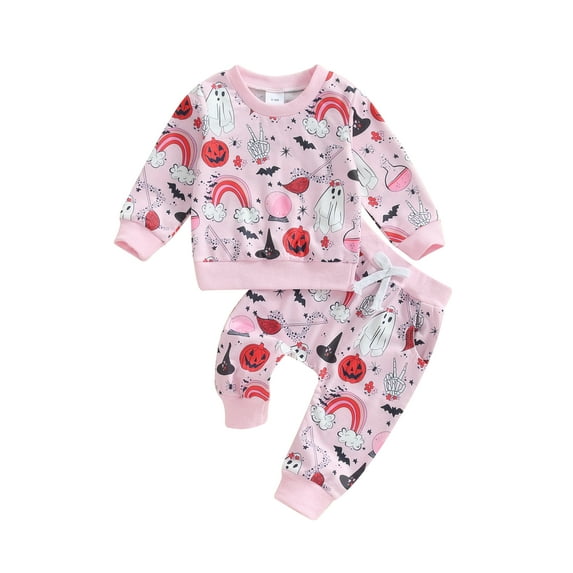 Suealasg Baby Girls Halloween Outfits Set 6M 12M 18M 2T 3T Toddler Girls Long Sleeve Print Sweatshirt+Long Pants 2Pcs Halloween Clothes for Kids Girls