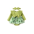 thumbnail image 1 of Suealasg Baby Girls Ireland Festival Outfit 3 6 9 12 Months Infant Girls Long Sleeve Shamrock Print Romper Dress + Headband 0-18M 2Pcs Newborn Girl Spring Clothes Set, 1 of 9