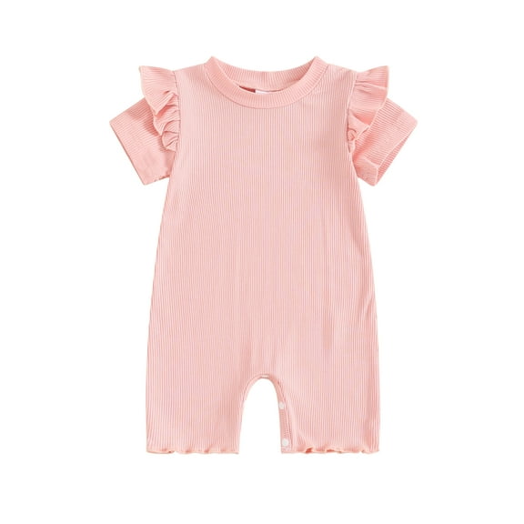 Suealasg Baby Girls Jumpsuit Short Sleeve Crew Neck Ruffle Romper Summer Casual Daily Clothes