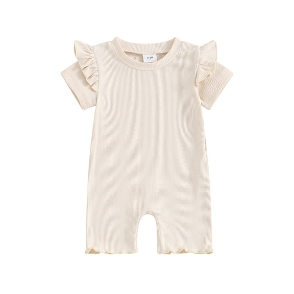 Suealasg Baby Girls Jumpsuit Short Sleeve Crew Neck Ruffle Romper Summer Casual Daily Clothes