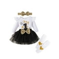 thumbnail image 1 of Suealasg Baby Girls New Year Outfit 4 Piece Infant Newborn Spring Clothes Letter Print Romper and Tulle Skirt Cute Headband Leg Warmer, 1 of 8