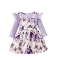 thumbnail image 1 of Suealasg Baby Girls Outfit 3Pcs Newborn Girls Spring Fall Clothes 3 6 9 12 18 Months Infant Girls Long Sleeve Ribbed Romper Floral Print Overalls Skirt Headband Set, 1 of 1