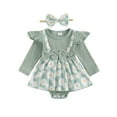 thumbnail image 1 of Suealasg Baby Girls Outfits 2Pcs Newborn Girls Spring Fall Clothes 3 6 9 12 18 Months Infant Girls Long Sleeve Flower Print Romper Dress + Headband Set, 1 of 8