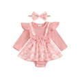 thumbnail image 1 of Suealasg Baby Girls Outfits 2Pcs Newborn Girls Spring Fall Clothes 3 6 9 12 18 Months Infant Girls Long Sleeve Flower Print Romper Dress + Headband Set, 1 of 8